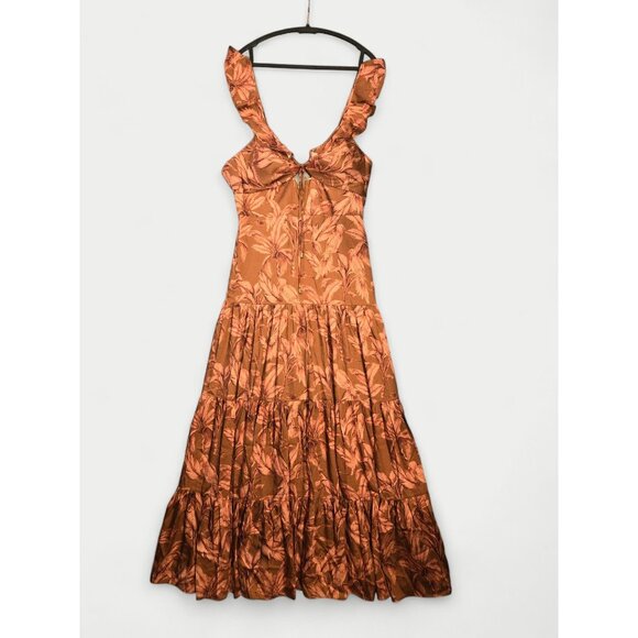 Significant Other Soller Pleated Cutout Botanical Print Ruffle V Neck Maxi Dress - Picture 2 of 13